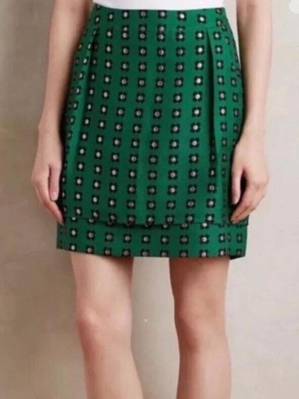 HD in Paris Anthropologie Green Metallic Floral Mini Skirt Size 0 Lined